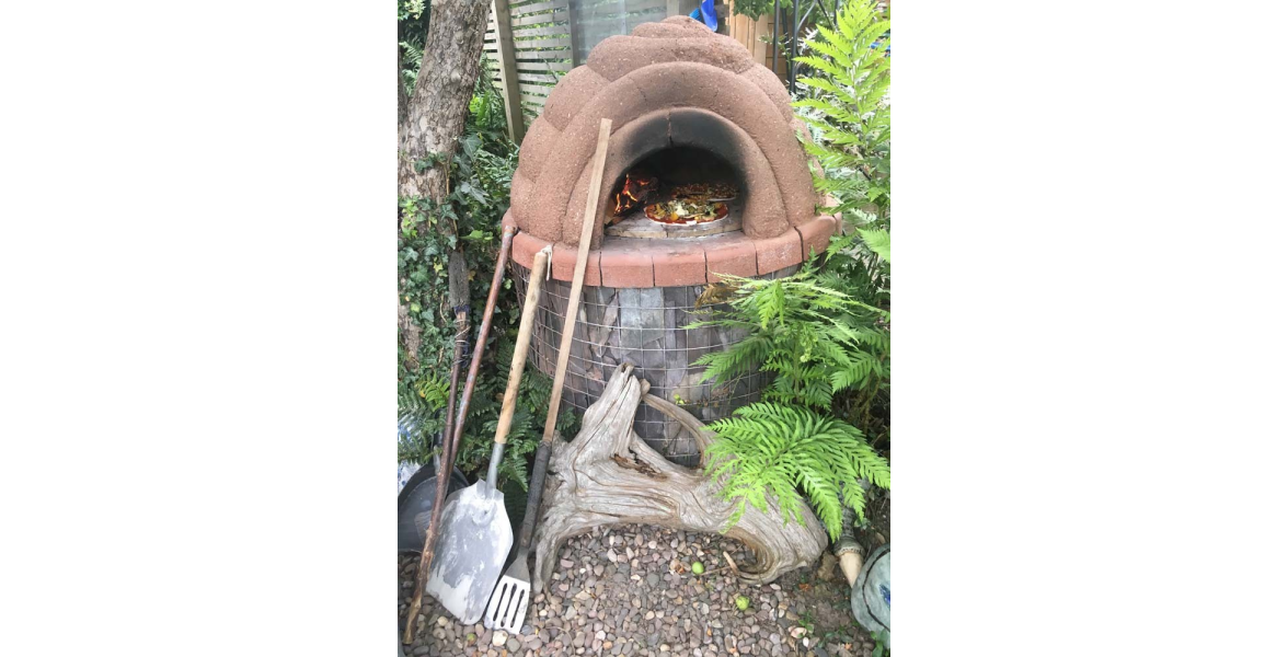 Pizza oven in use!