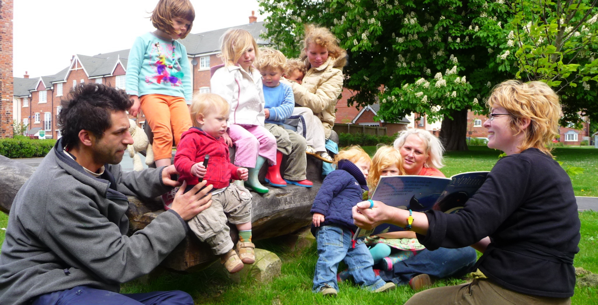 Storytime around Ivan's bench