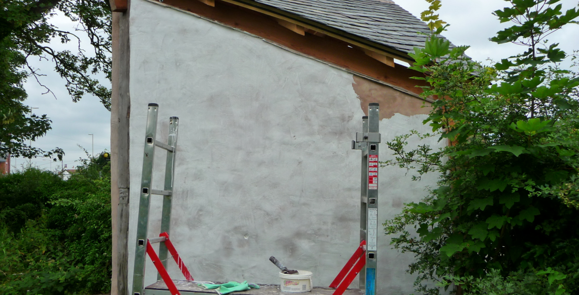 Lime rendering the back of shelter 2