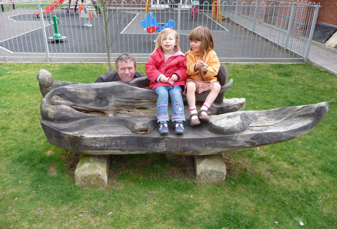 Ivan's bench being tested by the toddlers