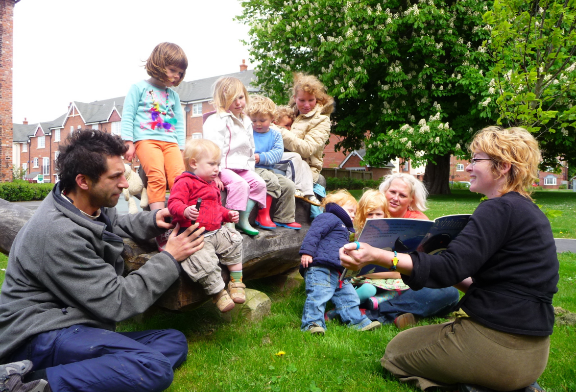 Storytime around Ivan's bench