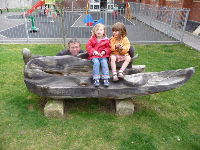 Ivan's bench being tested by the toddlers