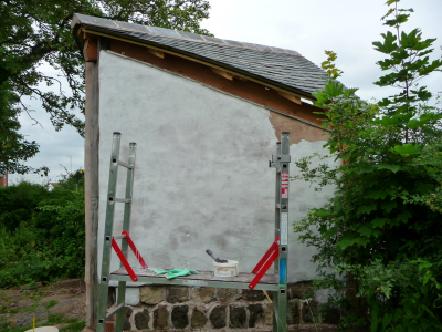 Lime rendering the back of shelter 2