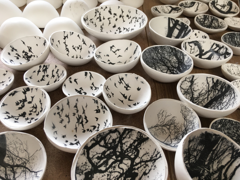 Pre-fired printed porcelain bowls