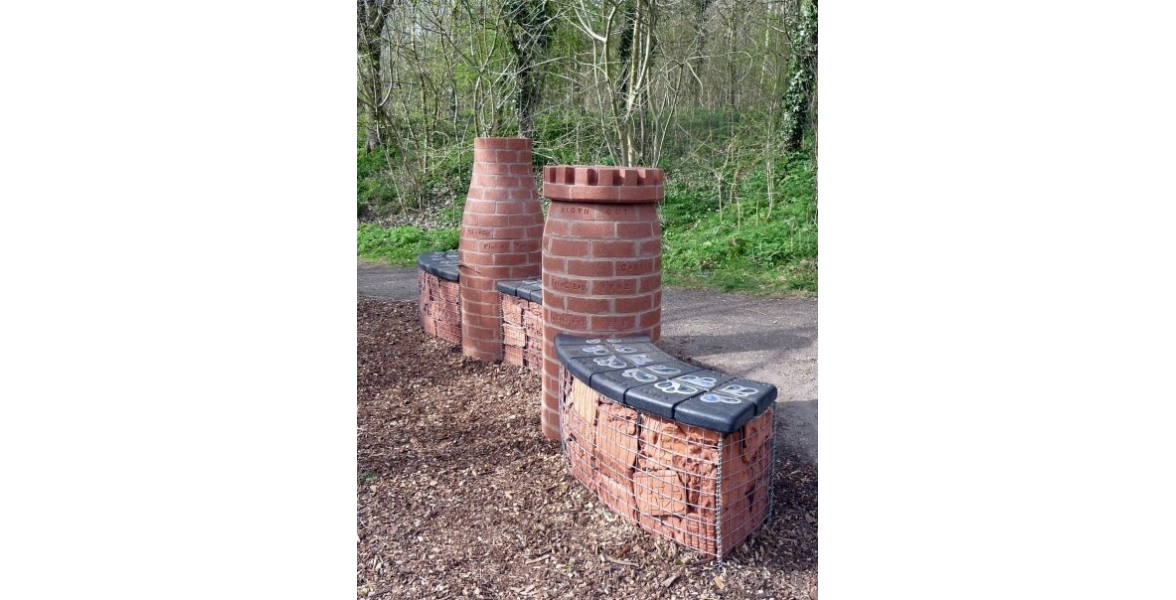 Castle Pools ceramic history bench