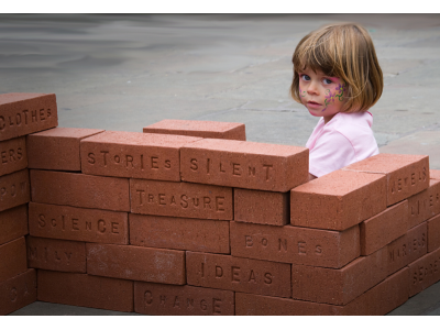 With Jess, brick building in the square - Museum Project