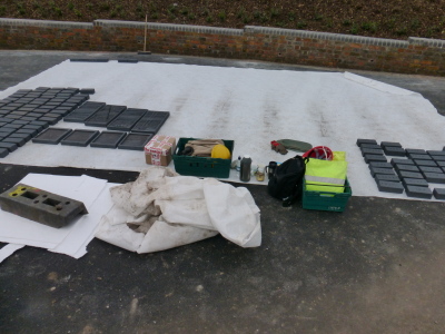 Laying out our bricks on site