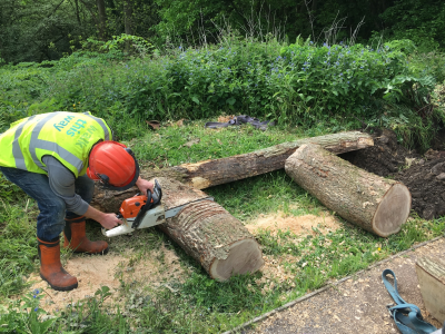 Joe working on the poetry bench