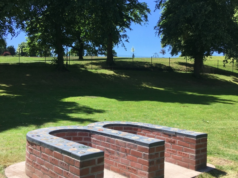 Completed brick bench in Jubilee Park