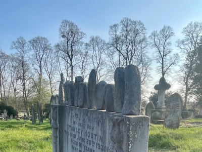 Clay stones on gravestone