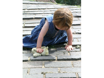 Jessie checking out the brick bridge