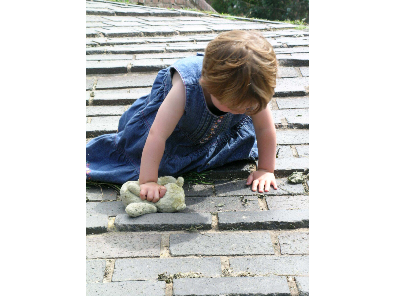 Jessie checking out the brick bridge